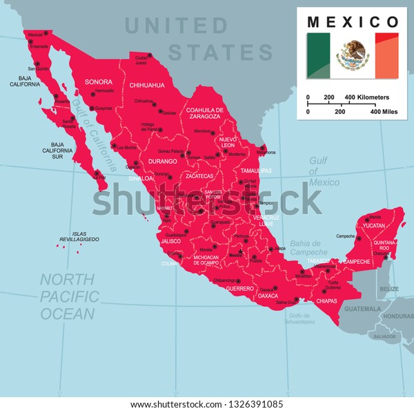 Large Map Mexico Cities Provinces Vector Stock Vector (Royalty Free ...