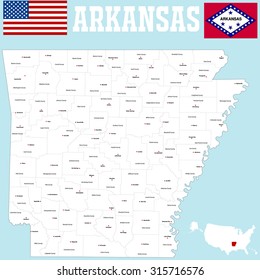 A large map of the State of Arkansas with all counties and county seats.