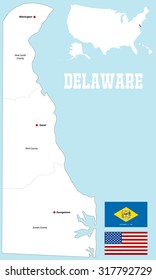 Large map of the State of Delaware with all counties and county seats.