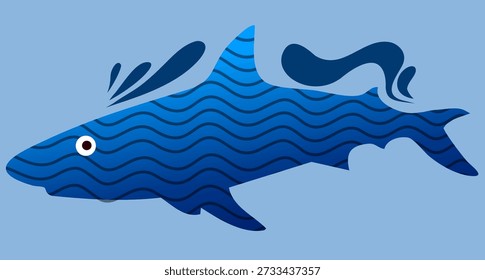 large marine predator moving through deep blue aquatic surroundings with water ripples