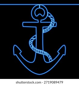 Großer maritimer Anker symbolisiert Stabilität und nautische Stärke Symbol Neon Glanz Vektorgrafik Konzept