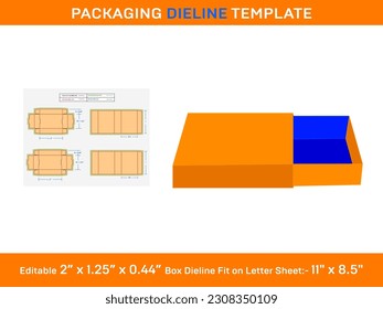 Large match box, Dieline Template, 2 x 1.25 x 0.44 inch, 