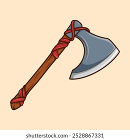 Large Medieval Axe Wooden Handle Cartoon