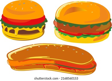 large and medium burgers with hotdogs