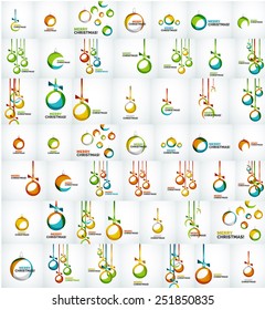 Large mega collection of Christmas cards and elements - stylized baubles with ribbons