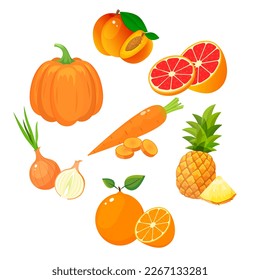 A large mega set of vegetables and fruits in a juicy cartoon style. The concept of healthy food and products. A bright element for your design.
