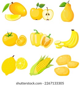A large mega set of vegetables and fruits in a juicy cartoon style. The concept of healthy food and products. A bright element for your design.