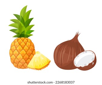 A large mega set of vegetables and fruits in a juicy cartoon style. The concept of healthy food and products. A bright element for your design.