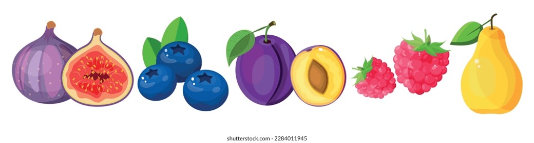 A large mega set of vegetables and fruits in a juicy cartoon style. The concept of healthy food and products. A bright element for your design.