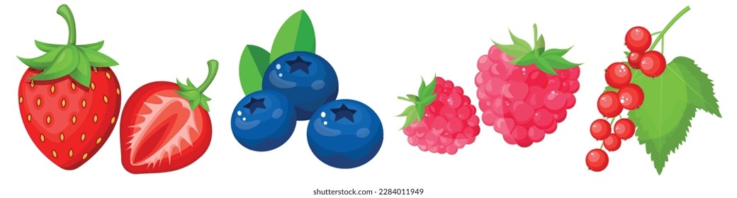 Un gran mega set de verduras y frutas al estilo de una caricatura jugosa. El concepto de alimentos y productos saludables. Un elemento luminoso para el diseño.