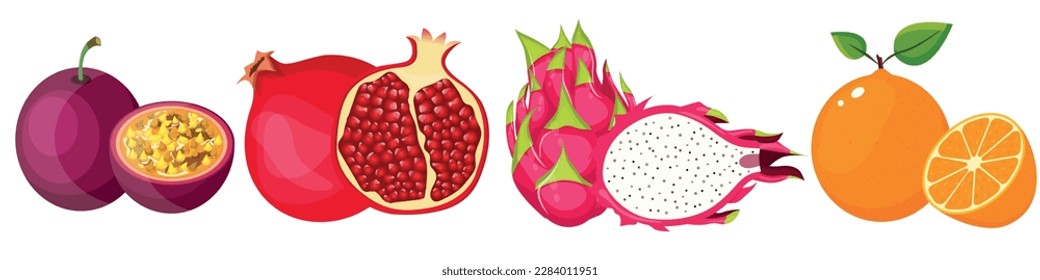 Un gran mega set de verduras y frutas al estilo de una caricatura jugosa. El concepto de alimentos y productos saludables. Un elemento luminoso para el diseño.