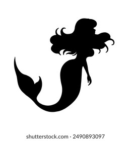 A large mermaid symbol in the center. Isolated black symbol. Vector illustration on white background
