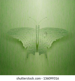 Large metal butterfly on a green background. Vector illustration