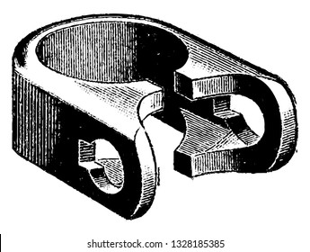 Large metal device which is fitted to wheel of an bicycle. Helps in holding things together very tightly, vintage engraved line art illustration. Bicycle Accessories - 1900