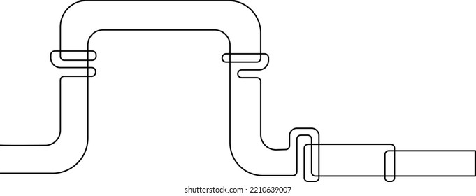 Large metal pipe. Gas pipeline or oil pipeline. Continuous line drawing, vector illustration.