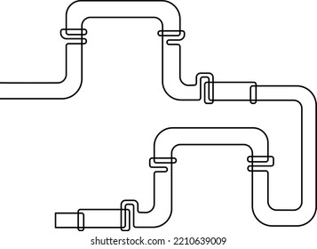 Large metal pipe. Gas pipeline or oil pipeline. Continuous line drawing, vector illustration.