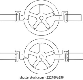 Large metal pipe. Gas pipeline or oil pipeline. Continuous line drawing, vector illustration.