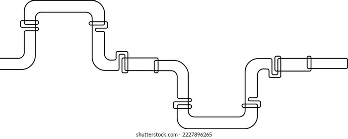 Large metal pipe. Gas pipeline or oil pipeline. Continuous line drawing, vector illustration.