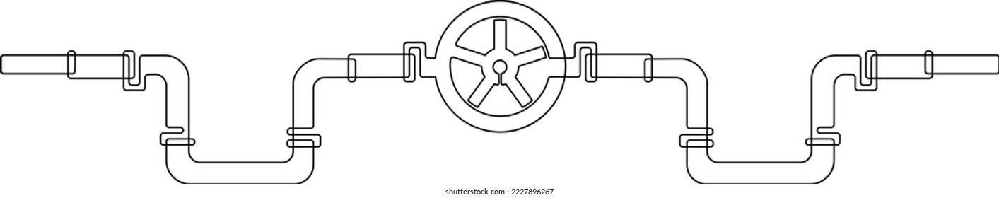 Large metal pipe. Gas pipeline or oil pipeline. Continuous line drawing, vector illustration.