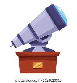 Large metal telescope is standing on a wooden platform, enabling detailed observation of celestial objects