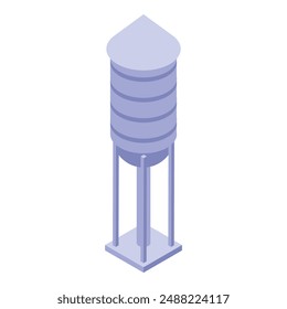 Large metal water tower providing water to a small town isometric illustration