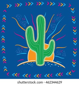 Large Mexican cactus on background blue sky 