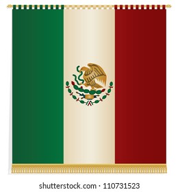 large mexico flag wall hanging with gold tassel fringing