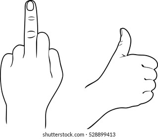 Large and middle finger up. Vector