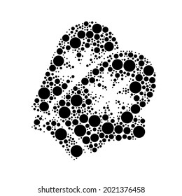 A large mittens symbol in the center made in pointillism style. The center symbol is filled with black circles of various sizes. Vector illustration on white background
