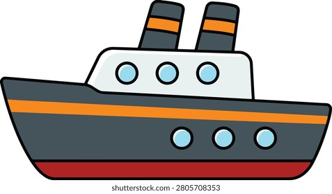 Large modern cruise ship liner with two chimneys, simple and clean colored vector illustration
