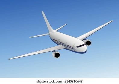 Large modern passenger airplane, against a blue background, vector illustration