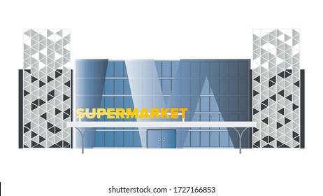 Large modern supermarket isolated on a white background. Stylish supermarket vector.