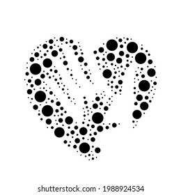 A large mom with baby symbol in the center made in pointillism style. The center symbol is filled with black circles of various sizes. Vector illustration on white background