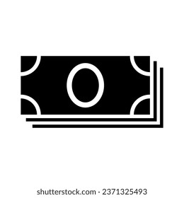A large money bundle symbol in the center. Isolated black symbol