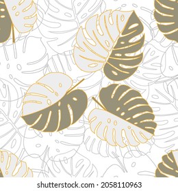 Large monstera leaves seamless pattern. Abstract art nature background vector.