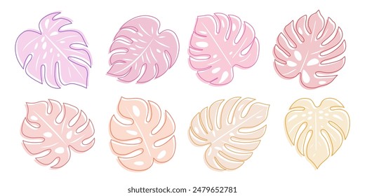 Grandes hojas de monstruos. Conjunto de hojas exóticas y trazos. Elementos de Vector para utilizar en varios proyectos.