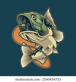 large mouth bass fishing mascot logo illustration for tshirt design, logo branding, or illustration