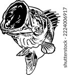 Large Mouth Bass Jumping Vector Illustration