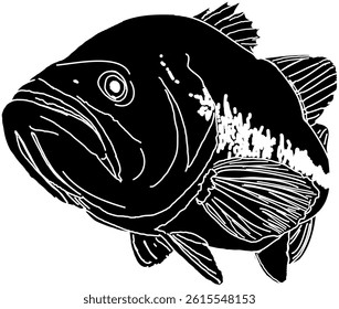 Large Mouth Bass silhouette outlined in white