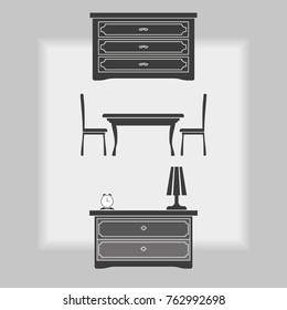 large movable equipment, such as tables and chairs, used to make a house, office, or other space suitable for living or working