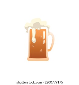 Large mug of beer with foam for beer packaging and bar menu, flat cartoon vector illustration isolated on white background. Beer alcoholic drink icon or symbol.