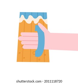 Large mug of beer in the palm of your hand. Flat vector illustration 