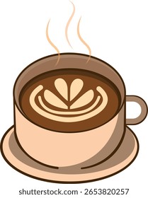 Uma grande caneca de café perfumado com um belo padrão de espuma