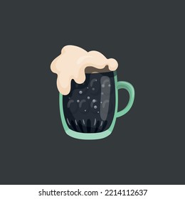 Large mug of fresh dark foamy beer - Vector illustration