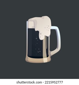 Large mug of fresh dark foamy beer - Vector illustration