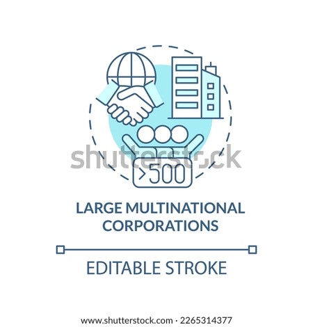 Large multinational corporations turquoise concept icon. Companies in private sector abstract idea thin line illustration. Isolated outline drawing. Editable stroke. Arial, Myriad Pro-Bold fonts used