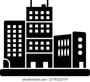 Large Multistory Building Complex Icon in Solid Silhouette Style