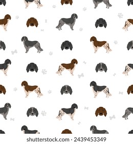 Large Munsterlander seamless pattern. Different coat colors set.  Vector illustration