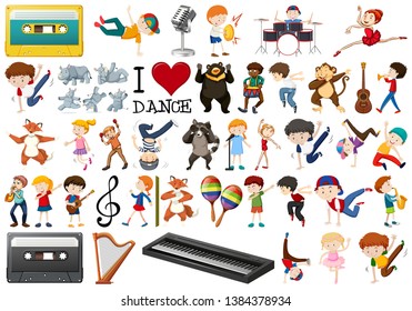 Large music scene set illustration
