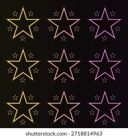 Un Grande contorno de estrella de neón con Pequeñas estrellas circundantes sobre un fondo oscuro con un efecto de degradado azul y rojo 